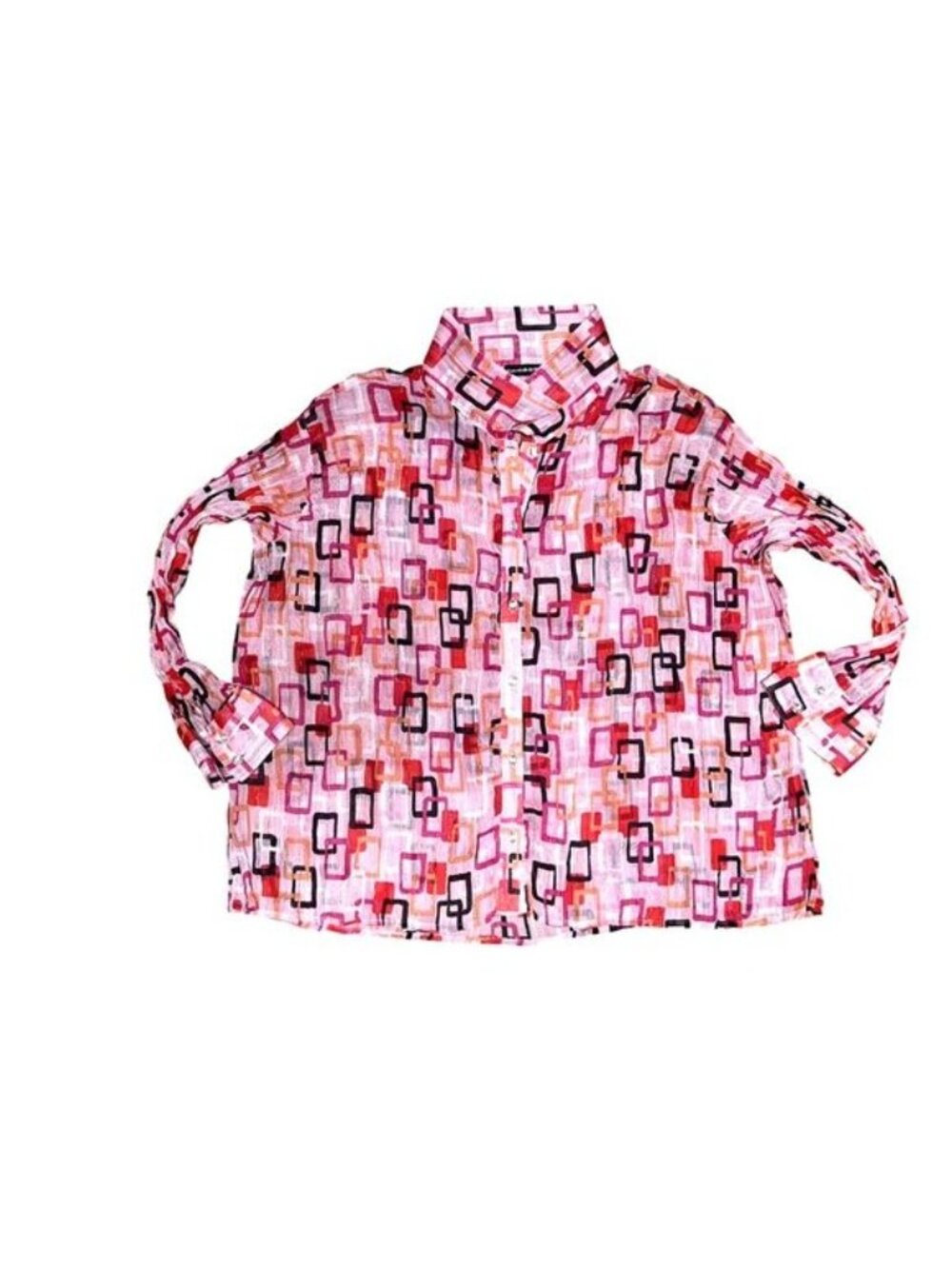 Essentials By Milano XL Pink Geometric Button Up Blouse Retro Cityworkcore Y2K - Picture 11 of 12